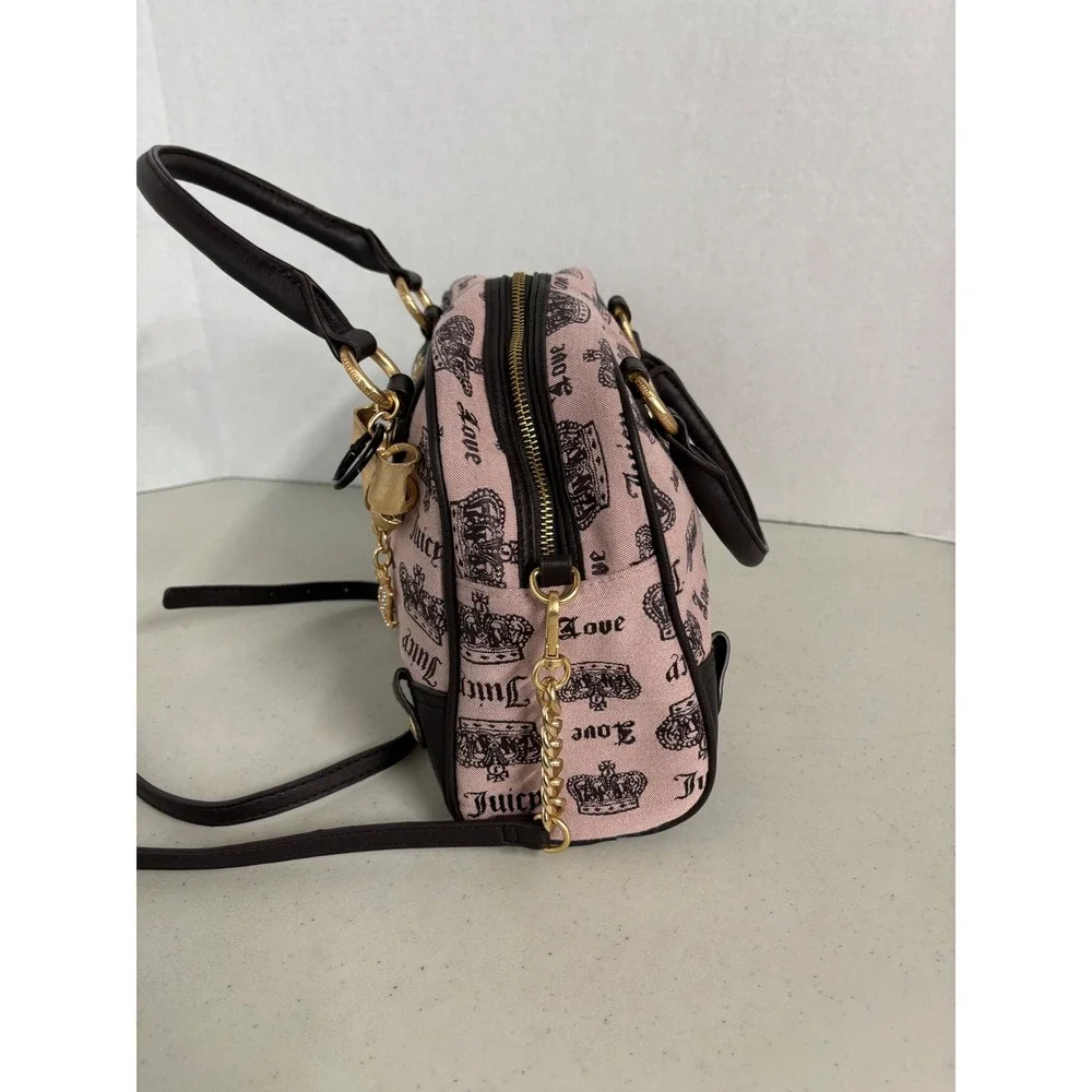 Juicy‎ Couture Pink Black Crown Monogram Satchel Crossbody Bag Rhinestone Logo